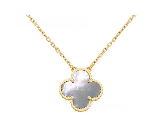 Elegant Four-Leaf Clover Necklace for Women Single Flower Double-Sided Pendant Black and White Mother-of-Pearl Red Agate Rose Gold Collarbone Chain Leisure Style Copper