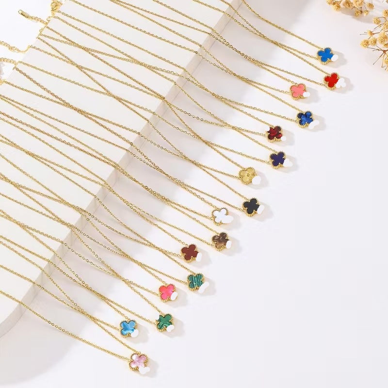 Elegant Four-Leaf Clover Necklace for Women Single Flower Double-Sided Pendant Black and White Mother-of-Pearl Red Agate Rose Gold Collarbone Chain Leisure Style Copper