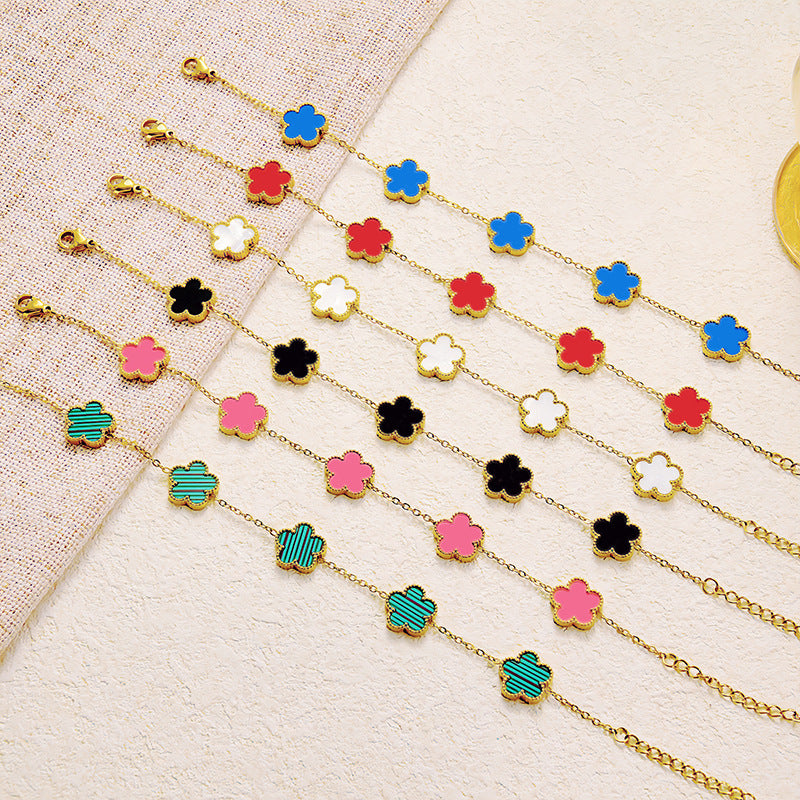 Elegant Four-Leaf Clover Bracelet for Women Double-Sided Pendant Black and White Mother-of-Pearl Multicolor